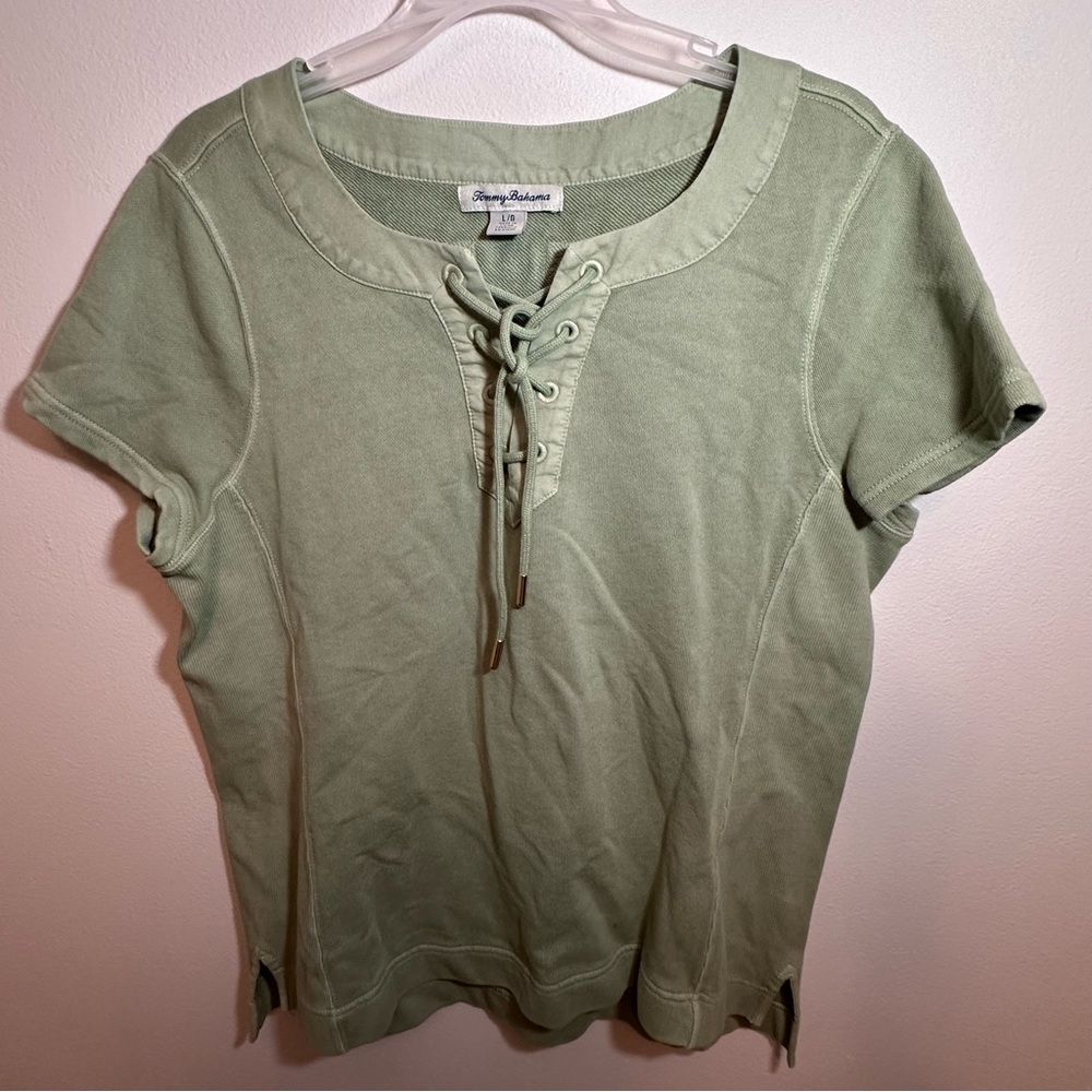 Tommy Bahama Green Short Sleeve Lace Up Top- Women’s Size Large